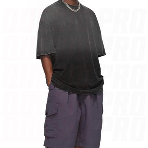 T-shirt Homme Vintage Brodé Effet Vieilli Délavé à l'Acide Streetwear 100% Coton Logo Personnalisé Coupe Oversize Vente en Gros - Product Image 5