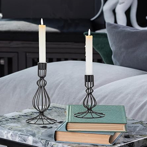 Matt <b>Black</b> Candle Holder Set Of 2 Wrought Iron <b>Black</b> <b>Candlestick</b> Holder Decorative Table Centrepiece for Christmas Decoration - Product Image 5