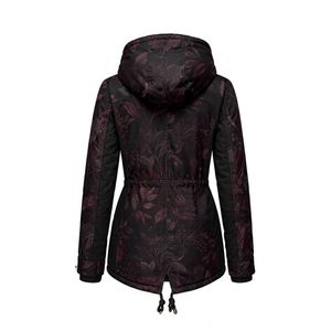 Parka personnalisée pour femme, noire, imprimée, en polyester, avec doublure Sherpa, capuche et cordon de serrage à la taille, manteau chaud d'hiver - Product Image 2