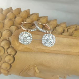 Boucles d'oreilles pendantes en diamant taille ronde en or rose, élégantes et étincelantes, pour mariage, fête, usage quotidien, bijoux de luxe, cadeau - Product Image 2