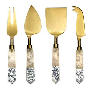 Ensemble d'outils à fromage design royal en acier inoxydable avec poignée en marbre à deux nuances ensemble à fromage de cuisine de luxe en or - Product Image 1