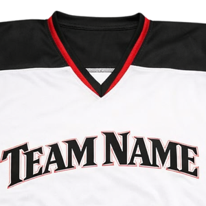 Maillot de hockey sur glace personnalisé blanc, noir et rouge, sublimation, uniforme de hockey professionnel, respirant, séchage rapide, évacuation de l'humidité - Product Image 5