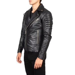 <b>Men's</b> Genuine <b>Leather</b> Moto <b>Jacket</b> Slim Fit Brown Zipper Closure Turn-down Collar Regular Length Autumn Style - Product Image 3