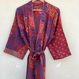 Handmade Vintage Indian Silk Chiffon Robe Dark Pink Recycled <b>Kimono</b> for <b>Women</b> Summer Essentials - Product Image 1