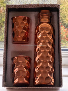 Eco-Friendly Pure Copper Drinkware Indian Kitchen and Tabletop Water <b>Bottles</b> with Handle Straw <b>Cleaning</b> Brush Accessory - Product Image 4