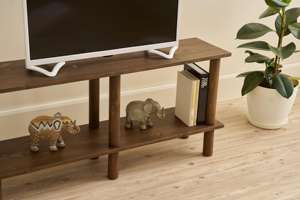 Meilleur meuble TV en bois massif fait main, console de télévision en bois avec étagères de rangement ouvertes, centre de divertissement pour salon - Product Image 2