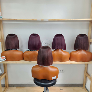 Combo de 5 perruques courtes lisses comme des baguettes, 8 pouces, en cheveux vierges vietnamiens pour femmes, perruque sans colle avec fermeture en dentelle 2x6, cheveux colorés - Product Image 1