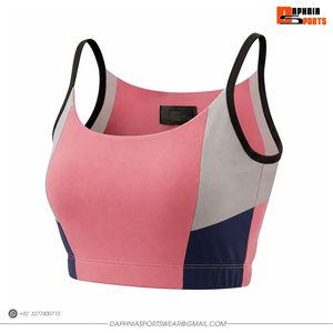DAPHNIA Soutien-gorge de sport color block pour femme, rose, gris, bleu marine, soutien élevé, extensible dans les 4 sens, pour l'entraînement, le yoga et le fitness - Product Image 3