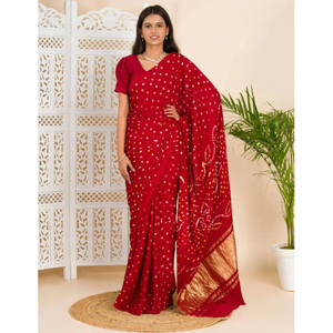 Sari bandhani de seda Gaji hecho a mano - Product Image 1