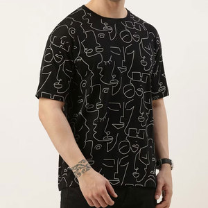 Camiseta de Manga Corta para Hombre, Negra, con Estampado Abstracto de Rostro, Cuello Redondo, Corte Regular, Estilo Casual, 100% Algodón Jersey - Product Image 2