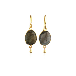 Natural Flashy Labradorite Bezel Setting Dangle <b>Earring</b> Brass 18k Gold Plated Modern Ethnic Jewelry Drop <b>Earrings</b> For Women - Product Image 2