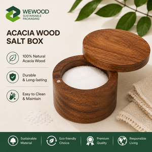 Custom Logo Acacia Wood Salt Cellar Round Wooden Salt <b>Box</b> with Magnetic Removable Lid OEM ODM Manufacturer - Product Image 1