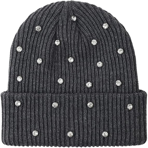 Custom Logo Black Rhinestone Beanie Hat Ribbed Knit Winter <b>Cap</b> Women <b>Men</b> Soft Stretch Warm Streetwear Hat - Product Image 6