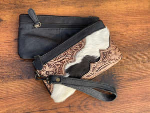 Portefeuille en cuir véritable fait à la main pour femmes, pochette à fermeture éclair en cuir véritable, pochette florale peinte à la main - Product Image 5