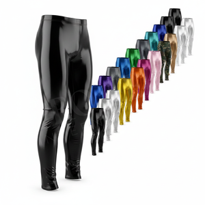 100% High Quality Shiny Solid Plain Color Faux Leather <b>Compression</b> Leggings High Waist Stretch Gym Running Wet Look Skinny Pants - Product Image 1