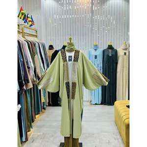 Wholesale Luxury Designer Butterfly Open <b>Abaya</b> with Velvet-Textured Embroidery Comfortable & Stylish for <b>Wedding</b> & Party Wear - Product Image 6