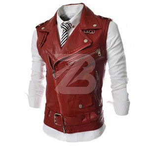 Chaleco de Cuero para Hombre, Corte Ajustado, Cuello Alto, Prenda Exterior Impermeable y Resistente al Viento, Chaqueta de Motociclista, Moda Urbana - Product Image 2