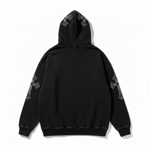 Custom Embroidered Cross Pattern Black Full Zip Cotton Streetwear Hoodies <b>for</b> <b>Men</b> Custom Logo Bulk Apparel Manufacturing - Product Image 3
