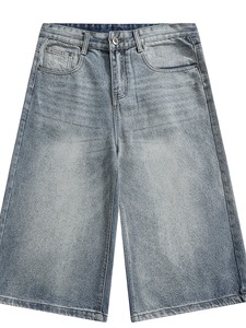 Shorts en jean délavé de qualité supérieure, design et impression OEM, style streetwear tendance - Product Image 3