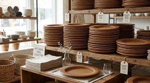 Assiette de présentation ronde en rotin tressé à la main, naturelle et économique, pour la décoration de table, les mariages et les événements - Product Image 6