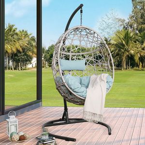 Sedia a dondolo in vimini per interni/esterni con cuscino sedia a dondolo con sedia a forma di uovo da giardino con sedia elegante per uso domestico o in ufficio - Product Image 2