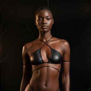 Conjunto de Bikini de Cuero Genuino |   Top de cuero negro hecho a mano |   Tanga de cuero con tiras - Product Image 2