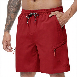 Men's Beige Quick Dry Bermuda <b>Shorts</b> With Zip Pockets Drawstring Waist Casual Style - Product Image 3