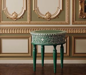 Green Handmade Floral Inlay <b>Round</b> <b>Console</b> <b>Table</b> Traditional Living Room Furniture Antique Style Wooden Leg Base - Product Image 4