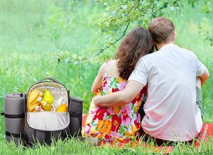 Gray 4 Person Insulated Picnic Backpack Cooler Bag Polyester Outdoor <b>Lunch</b> Rug and Utensil <b>Set</b> - Product Image 3