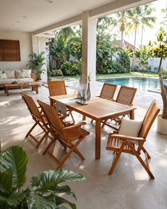 Outdoor Teak Wood Dining Set Seater Patio <b>Garden</b> Furniture <b>Folding</b> Chair <b>Table</b> for Villa Resort Hotel Outdoor Dining - Product Image 1