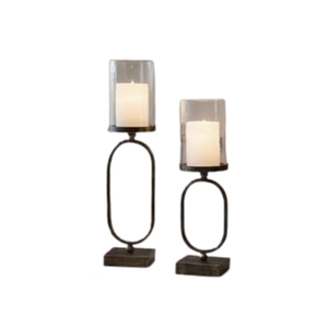 Modern Metal Iron Oval Candle Holder with Glass Hurricane Cylinder Nordic Pillar Candlestick for Wedding Party <b>Table</b> Home Decor - Product Image 1