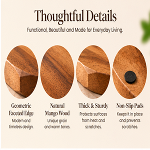 Sous-plats géométriques en bois faits à la main de 10 pouces, rondes et rustiques, pour plats chauds, théières et casseroles, pour comptoir de cuisine, vente en gros - Product Image 5