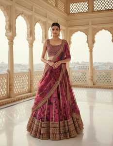 Floral Embroidered Lehenga Choli Set <b>Beaded</b> Organza Tulle Traditional Indian Outfit Wedding Banquet Wear - Product Image 1