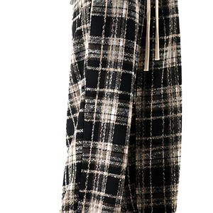 Wide Leg Plaid Pants <b>Men</b> <b>Elastic</b> <b>Waist</b> Drawstring Cotton Casual Autumn <b>Trousers</b> - Product Image 6