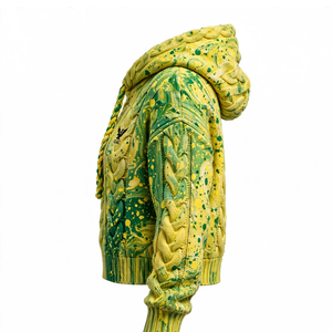 Pull à capuche personnalisé en tricot torsadé brodé 100% coton à manches longues avec ourlet côtelé, style streetwear décontracté, vente en gros - Product Image 3