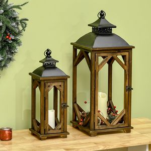 Set di 2 Portacandele in Legno Nero Rustico - Grandi e Quadrati per Uso Interno ed Esterno - Product Image 2