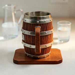 Mug Viking en résine avec motif de personnage, en forme de tonneau en bois, en acier inoxydable, pour bière et thé, pour bar - Product Image 3