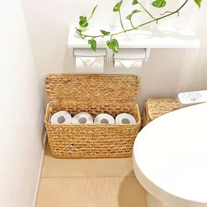 Rectangular <b>book</b> basket with lid, woven from water hyacinth, toilet paper holder for the bathroom. - Product Image 4