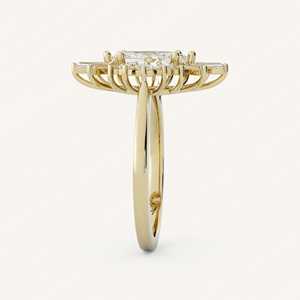 Anillo de compromiso de oro de 14k con diamante marquesa cultivado en laboratorio IGI al por mayor, anillo de boda con halo de brillo redondo tipo baguette, fabricación. - Product Image 3