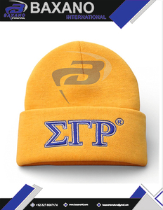 Sigma Gamma Rho SGR Sorority Winter <b>Beanie</b> Knitted Cap Yellow & Blue 3D Embroidered Premium Knit Winter <b>Beanie</b> Cap - Product Image 4