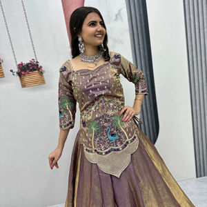 Lehenga Choli en satin de soie pur brodé avec de riches travaux de sequins – Tenue de créateur pour mariage et occasions festives - Product Image 1