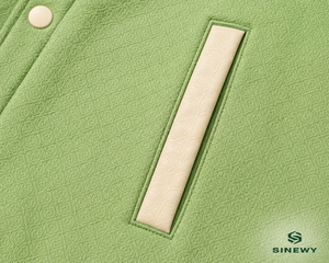 เสื้อแจ็คเก็ตวาร์ซิตี้สีเขียวสำหรับผู้ชาย ยี่ห้อ SINEWY ปักลายตัวอักษร LA รูปต้นปาล์ม ดีไซน์ลำลองสำหรับฤดูใบไม้ร่วง ทรงเบสบอล กระดุมติดแบบปกเสื้อพับได้ ทรงปกติ - Product Image 3