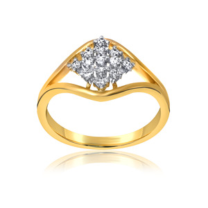 Solid 14K Yellow Gold Ring Fashion Ring for Women 7 Small Diamonds Modern Chic Birthday <b>Present</b> 0.20ctw - Product Image 1