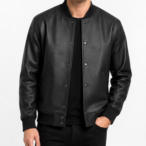 Veste en cuir véritable pour homme, entièrement noire, design classique et minimaliste - Streetwear très demandé - Product Image 1