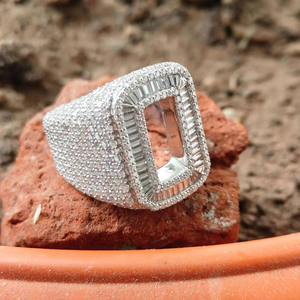 925 Sterling Silver Rhodium Plated Iced Out Engagement <b>Ring</b> Baguette Round Cut Moissanite Diamond <b>Initial</b> Hip Hop Style Jewelry - Product Image 2