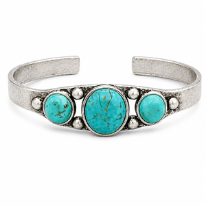 Bracelet manchette rond occidental à trois pierres, turquoise, style bohème du Sud-ouest, fait main, pour femme, cadeau - Product Image 6