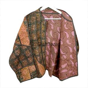 Women's 100% Cotton Vintage Kantha <b>Quilted</b> <b>Jacket</b> Handmade Indian Bohemian Style Breathable Printed Floral <b>Pattern</b> Eco-Friendly - Product Image 3