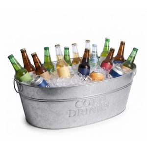 Cubo de hielo de metal galvanizado creativo, grande, ovalado, para vino y bebidas, con asas, para fiestas y catering de bares - Product Image 3