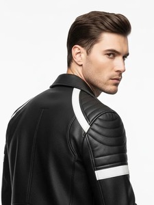Veste de motard en cuir noir pour homme - Product Image 2