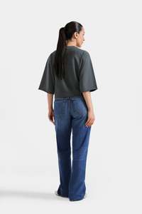 <b>Women</b> Dark Gray Crew Neck Batwing Sleeve Short <b>Sweatshirt</b> Casual Solid Pullover Customized Trending <b>Women</b> Fashion - Product Image 2